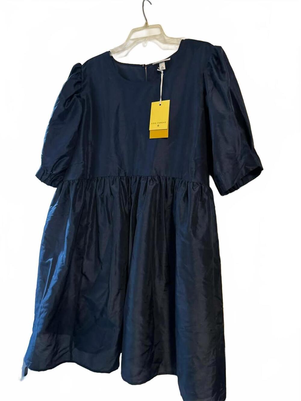 Kika Vargas Navy Puff Sleeve Midi Dress Size 4X